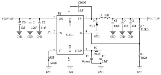 开云官方下载开云app3073 DCDC输入4V-65V 3A电流高效异步降压芯片